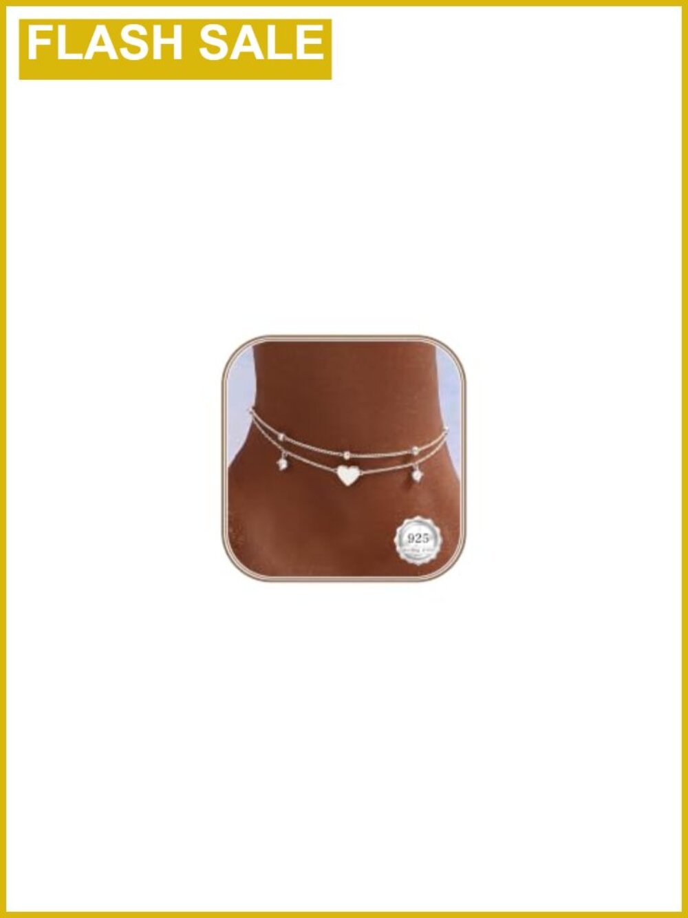 Sterling Silver Plated Heart Anklet Waterproof Non Tarnish Dainty Summer Beach
